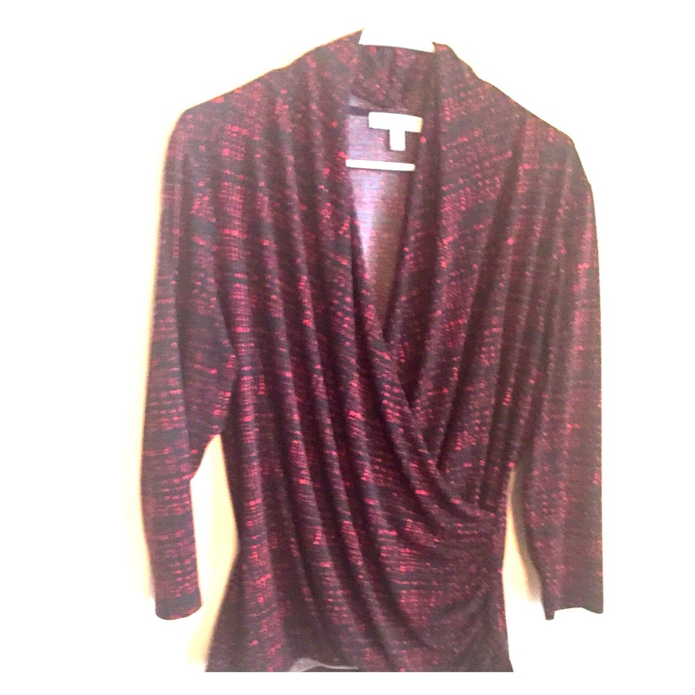 Cross-cross (front) Blouse. Red & black tapered.